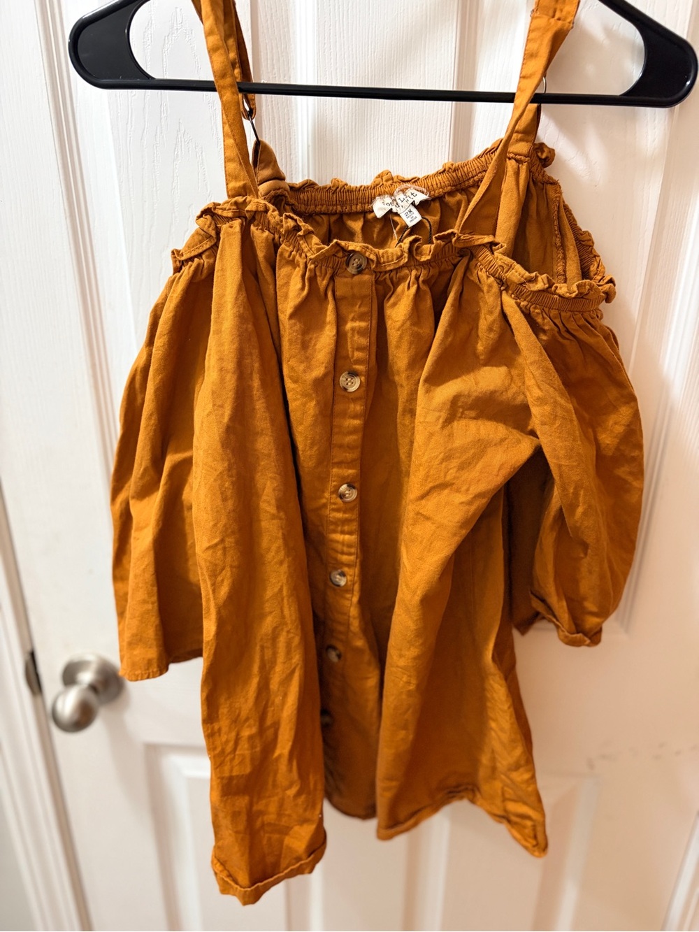 Women's Rust Orange Off-Shoulder Button Front Blouse